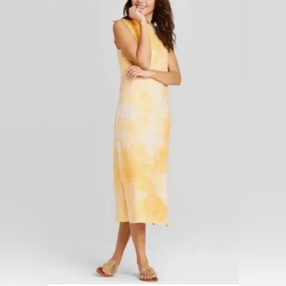💥Universal Thread Yellow Tie-Dye Sleeveless Dress M - Picture 1 of 12